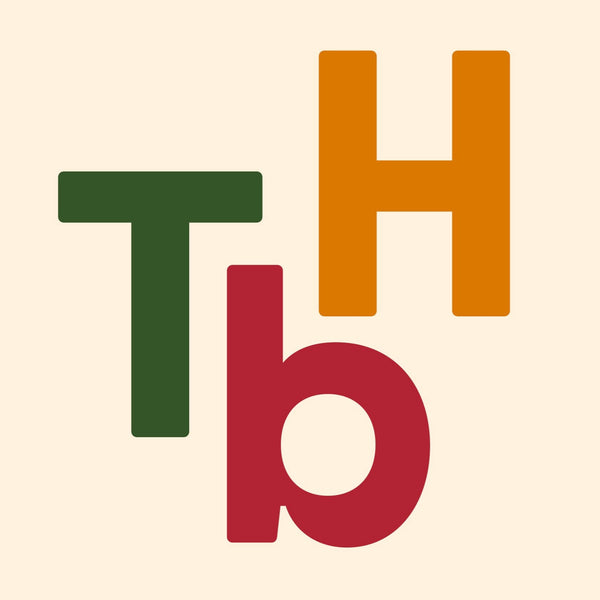 Colorful logo with letters 'T', 'H', and 'b' on a beige background